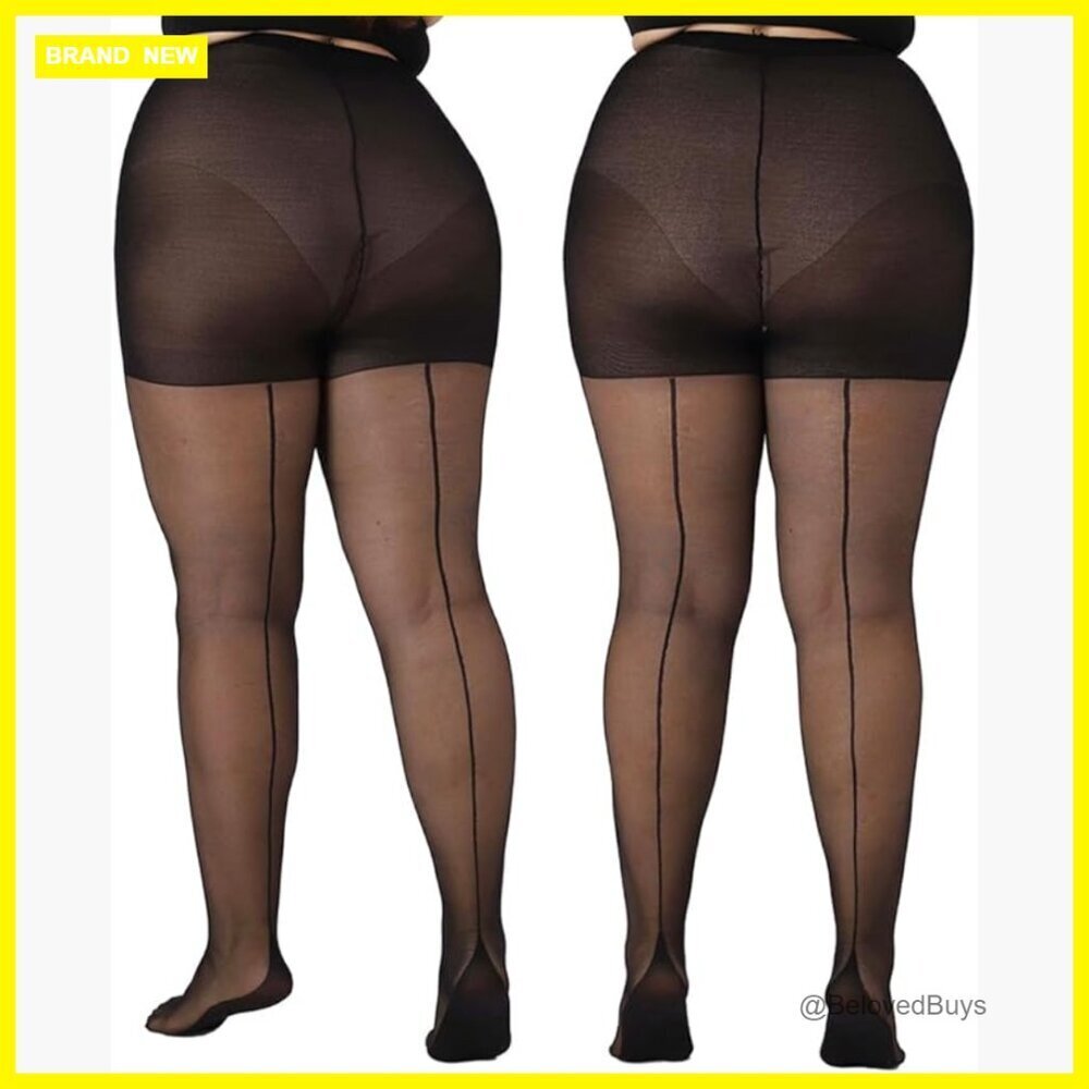 Plus Size Backseam Sheer Tights Control Top Reinforced Toes 2 Pack
